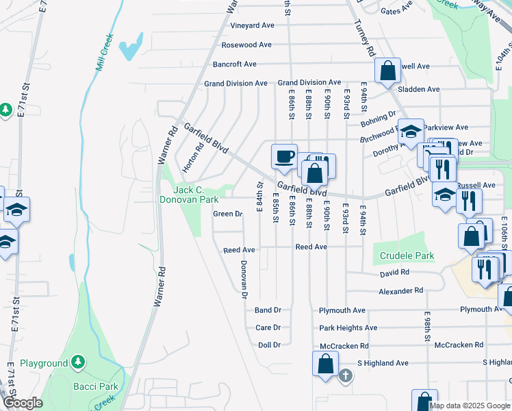 map of restaurants, bars, coffee shops, grocery stores, and more near 4812 East 84th Street in Garfield Heights
