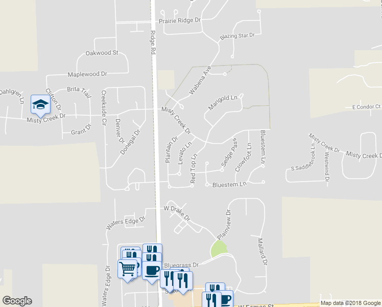 map of restaurants, bars, coffee shops, grocery stores, and more near 1427 Red Top Lane in Minooka