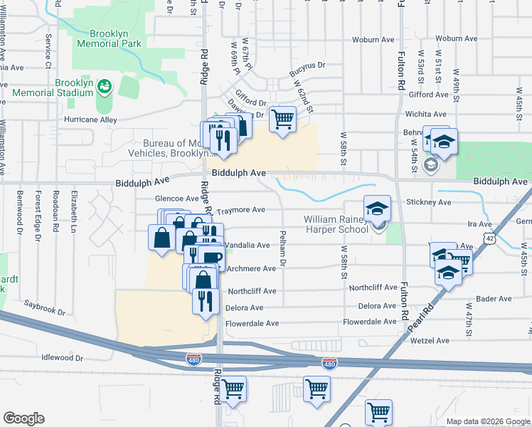 map of restaurants, bars, coffee shops, grocery stores, and more near 6503 Traymore Avenue in Brooklyn