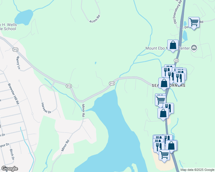 map of restaurants, bars, coffee shops, grocery stores, and more near 21 Brewster Hill Road in Brewster