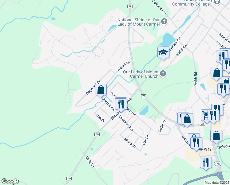 map of restaurants, bars, coffee shops, grocery stores, and more near 122 Deer Court Drive in Middletown