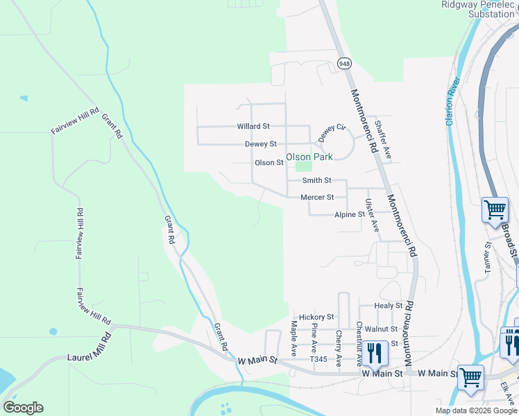 map of restaurants, bars, coffee shops, grocery stores, and more near 137 Grant Meadow Lane in Ridgway