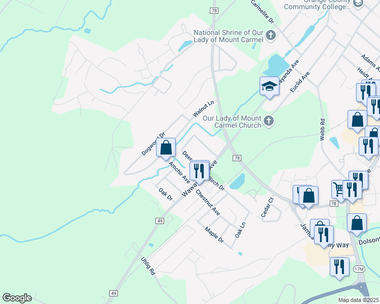 map of restaurants, bars, coffee shops, grocery stores, and more near 122 Deer Court Drive in Middletown