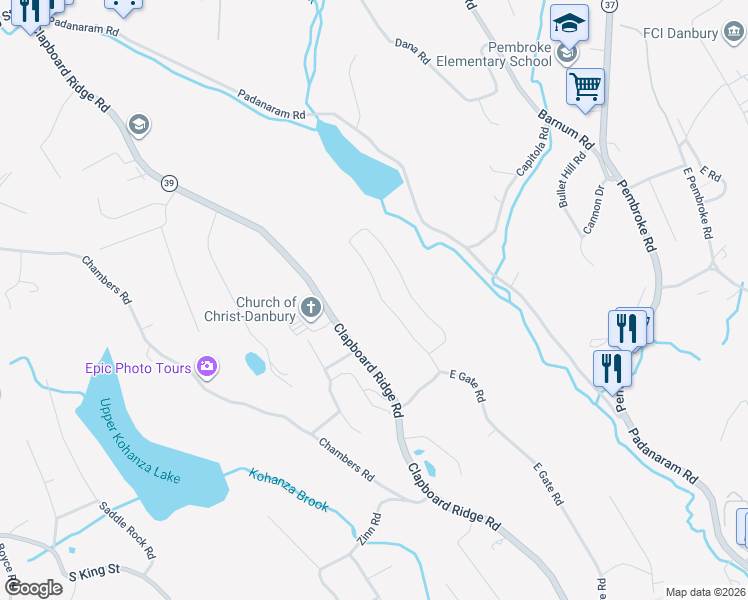 map of restaurants, bars, coffee shops, grocery stores, and more near 24 Hillandale Road in Danbury