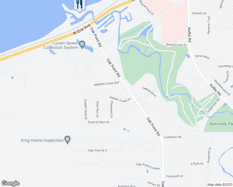 map of restaurants, bars, coffee shops, grocery stores, and more near 6230 Hidden Creek Drive in Lorain