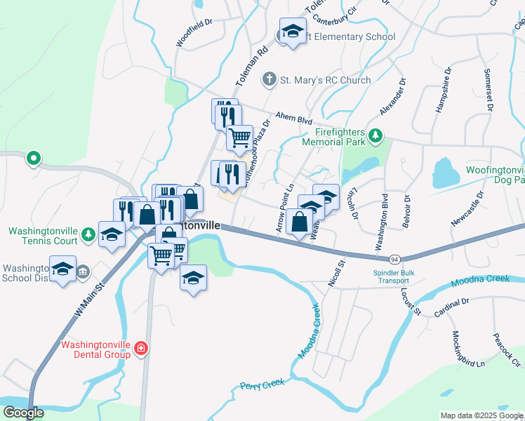 map of restaurants, bars, coffee shops, grocery stores, and more near 5 7 9 Arrow Point Lane in Washingtonville