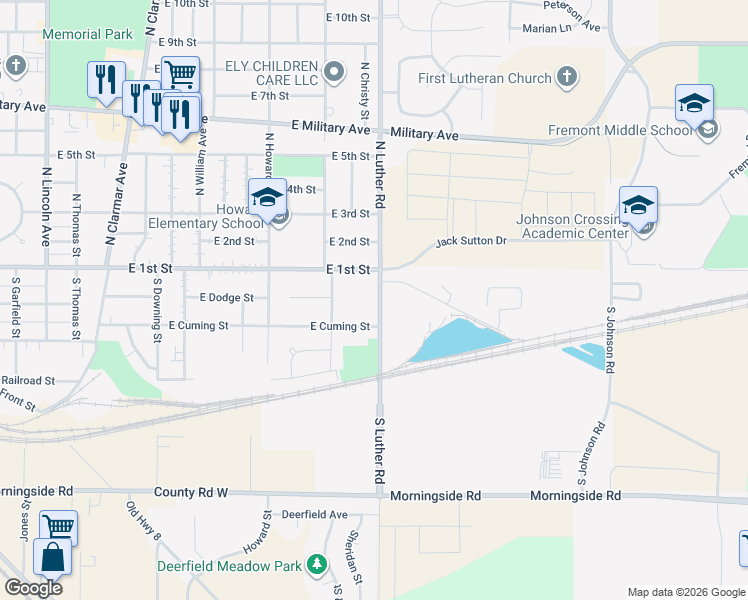 map of restaurants, bars, coffee shops, grocery stores, and more near 243 South Luther Road in Fremont