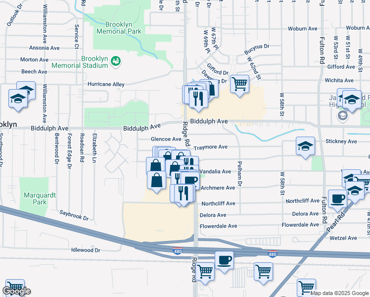 map of restaurants, bars, coffee shops, grocery stores, and more near 4700 Ridge Road in Brooklyn