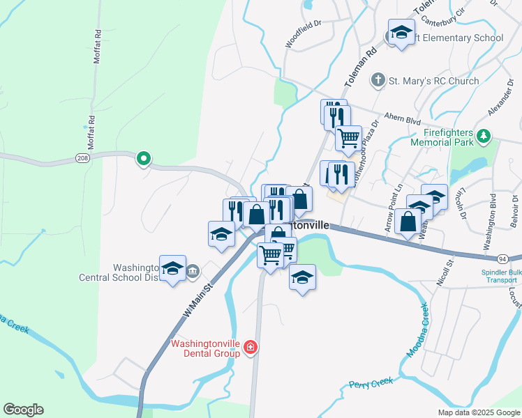 map of restaurants, bars, coffee shops, grocery stores, and more near 23 Goshen Avenue in Washingtonville