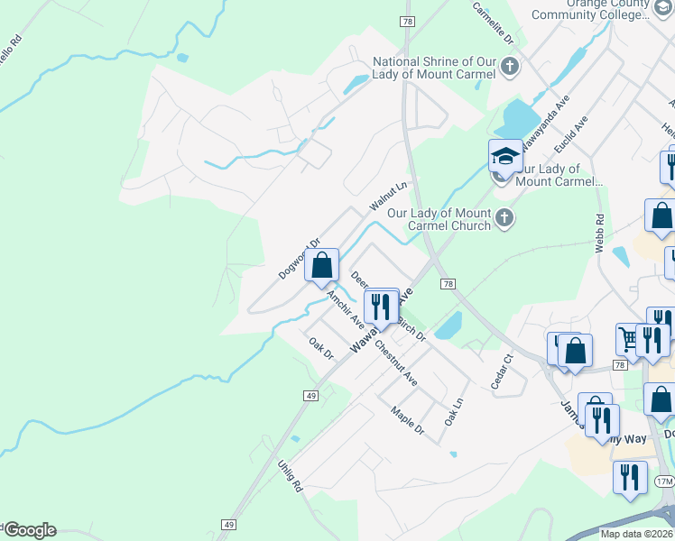 map of restaurants, bars, coffee shops, grocery stores, and more near 189 Deer Court Drive in Middletown