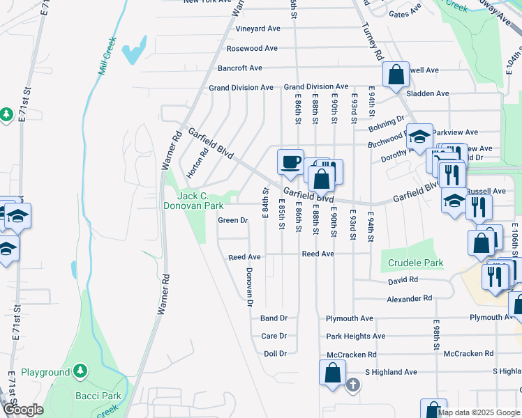 map of restaurants, bars, coffee shops, grocery stores, and more near 4812 East 84th Street in Garfield Heights