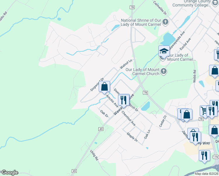 map of restaurants, bars, coffee shops, grocery stores, and more near 175 Deer Court Drive in Middletown