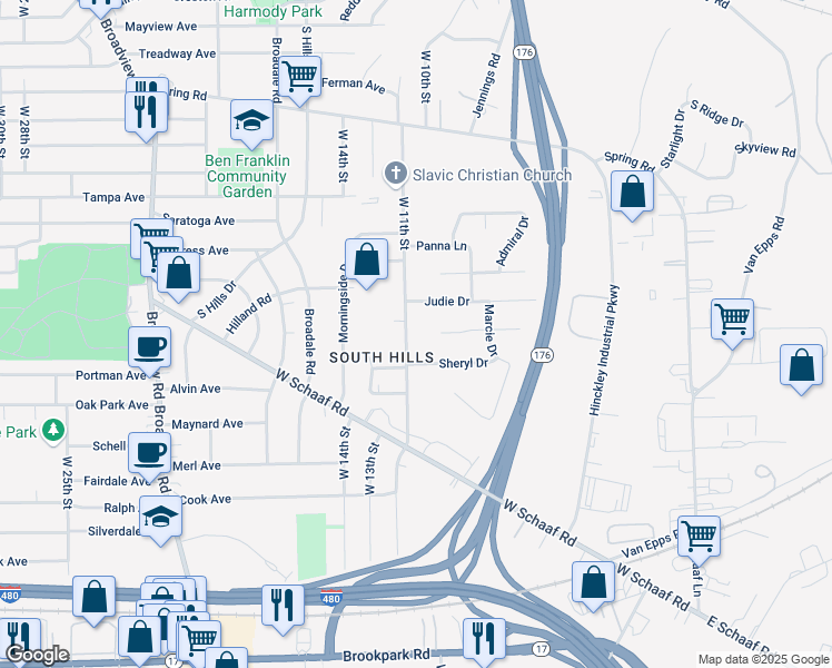 map of restaurants, bars, coffee shops, grocery stores, and more near 4703 West 11th Street in Cleveland