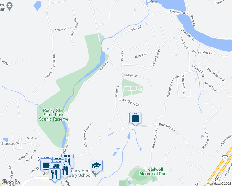 map of restaurants, bars, coffee shops, grocery stores, and more near 24 Cherry Street in Newtown