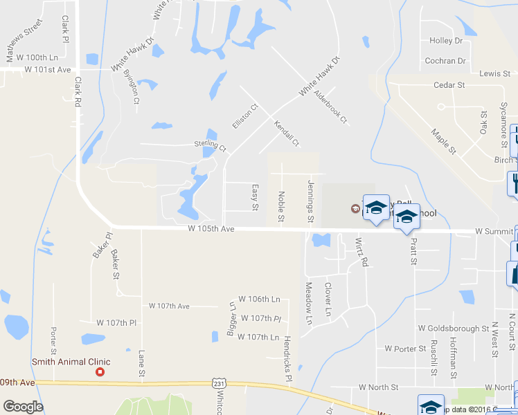 map of restaurants, bars, coffee shops, grocery stores, and more near 910 Easy Street in Crown Point