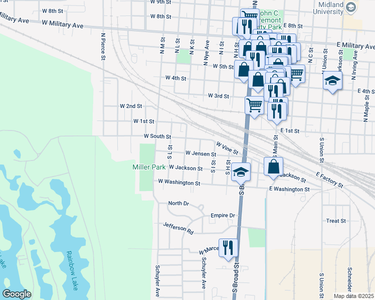 map of restaurants, bars, coffee shops, grocery stores, and more near 530 West Jensen Street in Fremont