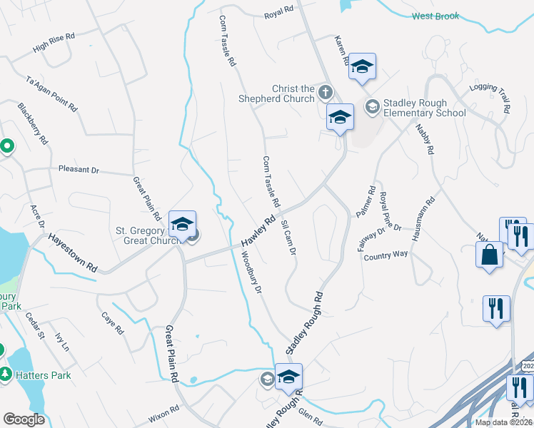 map of restaurants, bars, coffee shops, grocery stores, and more near 2 Sil Cam Drive in Danbury