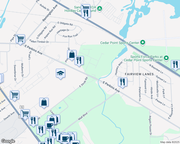 map of restaurants, bars, coffee shops, grocery stores, and more near 2103 East Perkins Avenue in Sandusky