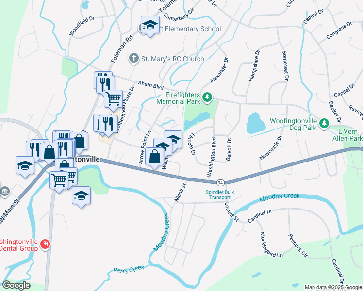 map of restaurants, bars, coffee shops, grocery stores, and more near 7 Burnett Way in Washingtonville