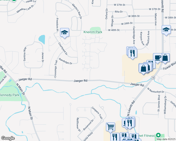 map of restaurants, bars, coffee shops, grocery stores, and more near 3600 Jaeger Road in Lorain