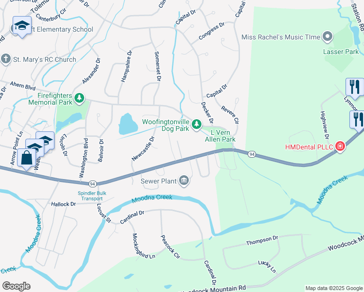 map of restaurants, bars, coffee shops, grocery stores, and more near 4 Wontz Lane in Washingtonville