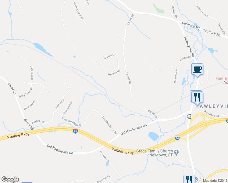 map of restaurants, bars, coffee shops, grocery stores, and more near 17 Farrell Road in Newtown
