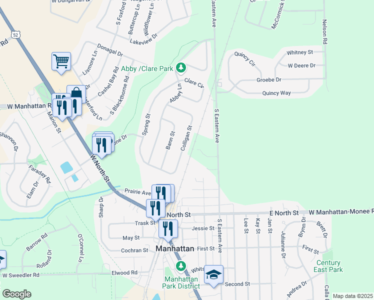 map of restaurants, bars, coffee shops, grocery stores, and more near 25317 Colligan Street in Manhattan