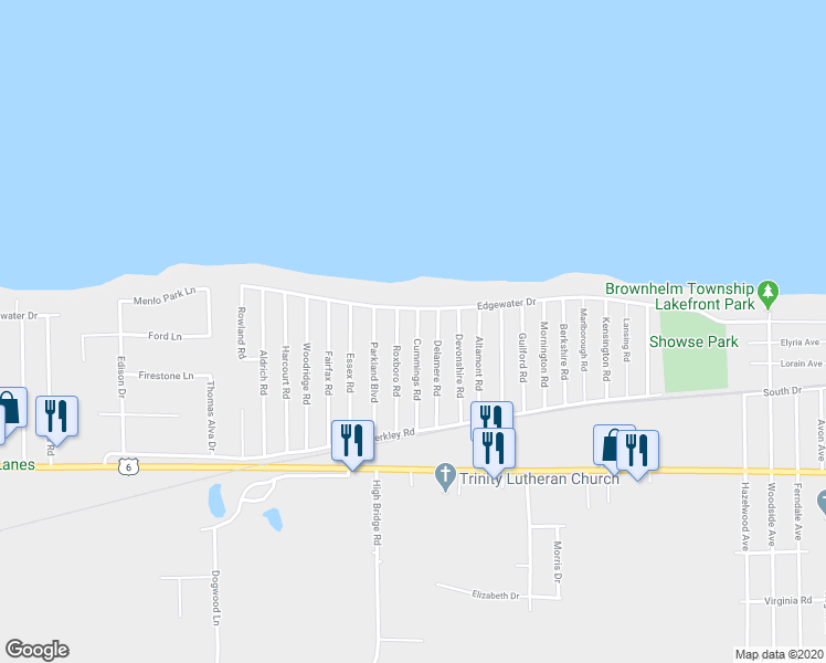 map of restaurants, bars, coffee shops, grocery stores, and more near 224 Cummings Road in Vermilion