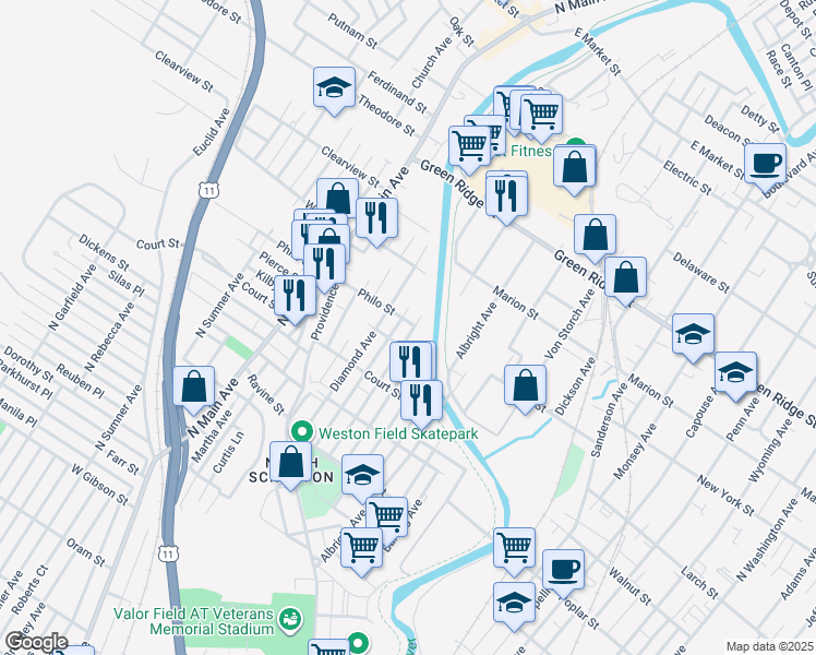 map of restaurants, bars, coffee shops, grocery stores, and more near 1244 Blair Avenue in Scranton