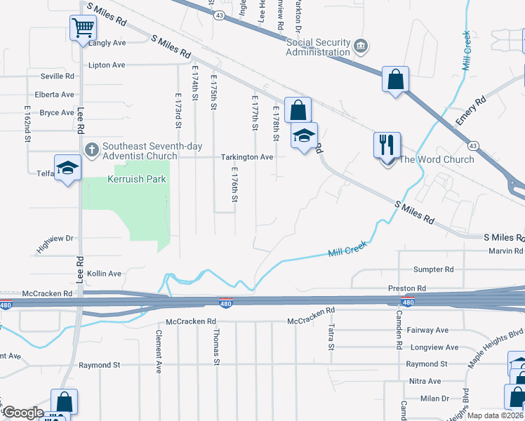 map of restaurants, bars, coffee shops, grocery stores, and more near 17711 Federal Drive in Cleveland