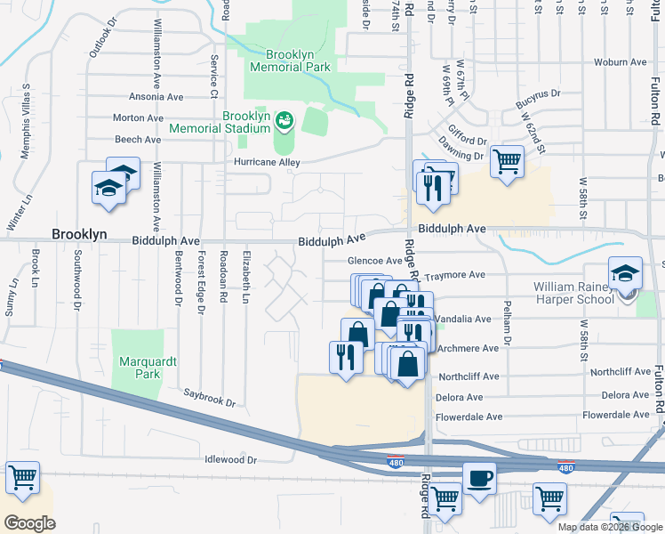 map of restaurants, bars, coffee shops, grocery stores, and more near 4706 Brookwood Drive in Brooklyn