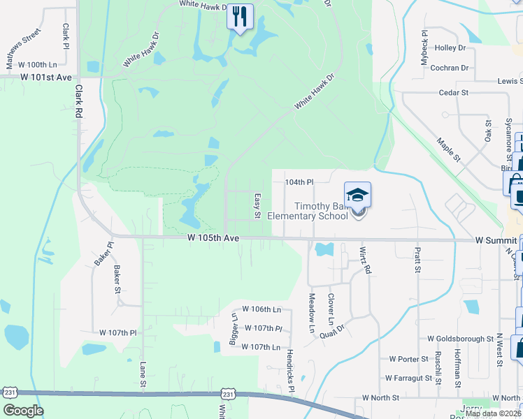 map of restaurants, bars, coffee shops, grocery stores, and more near 910 Easy St in Crown Point