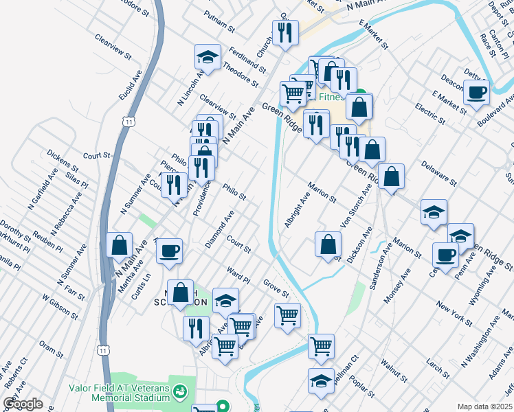 map of restaurants, bars, coffee shops, grocery stores, and more near 1244 Blair Avenue in Scranton