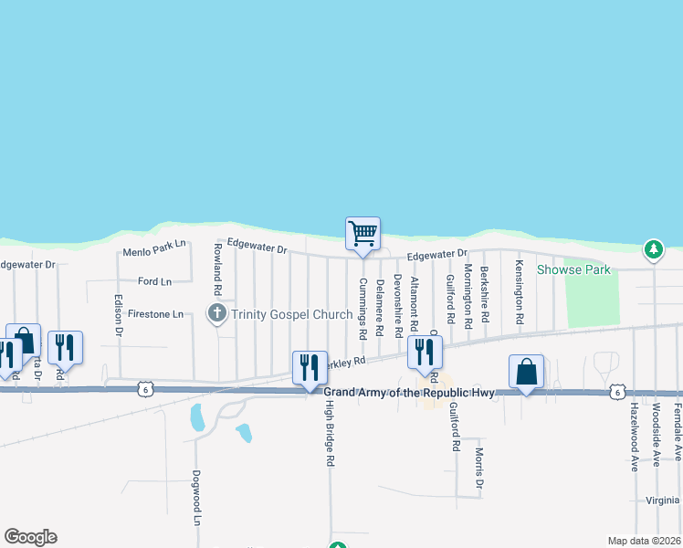 map of restaurants, bars, coffee shops, grocery stores, and more near in Vermilion