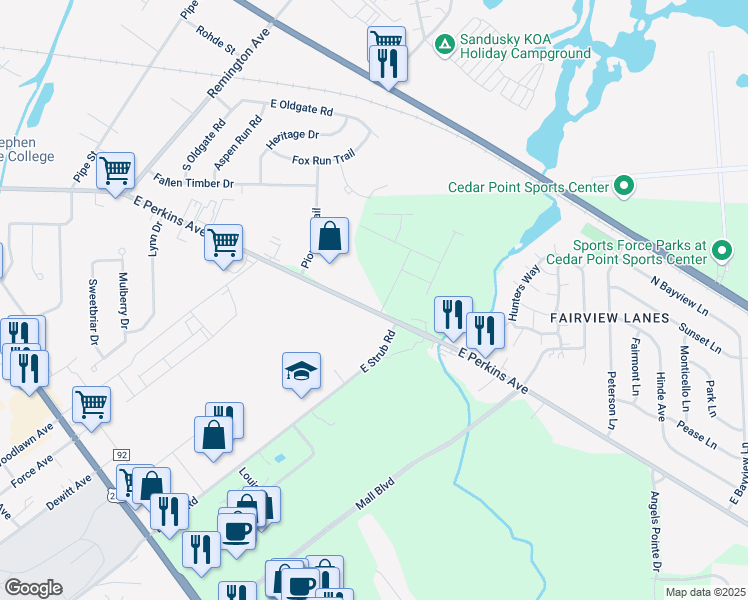 map of restaurants, bars, coffee shops, grocery stores, and more near 2015 East Perkins Avenue in Sandusky