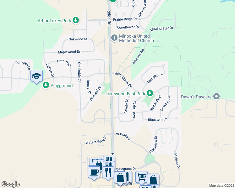 map of restaurants, bars, coffee shops, grocery stores, and more near 1430 Plantain Drive in Minooka