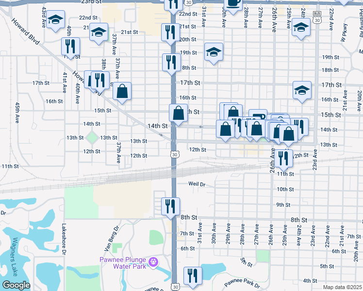 map of restaurants, bars, coffee shops, grocery stores, and more near 1101-1239 Lincoln Highway in Columbus