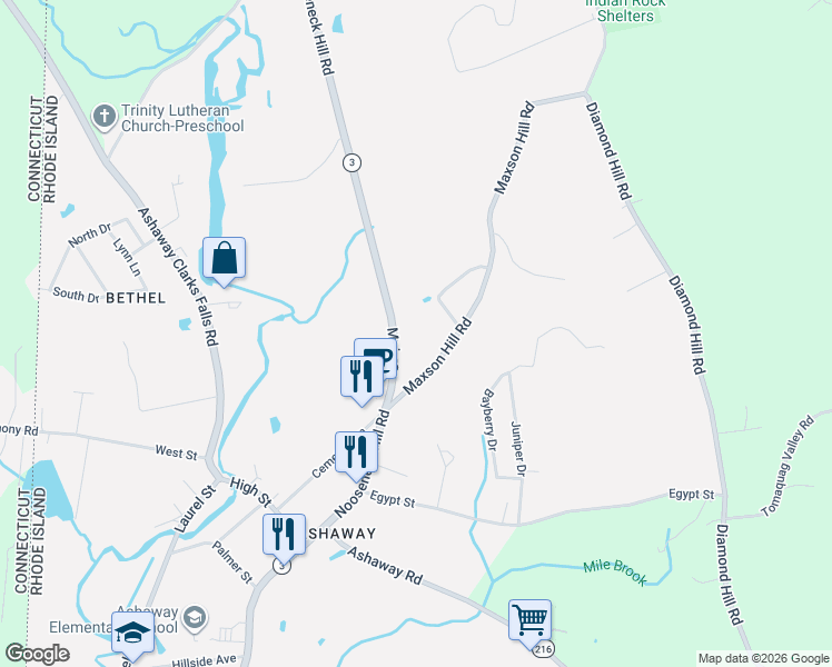 map of restaurants, bars, coffee shops, grocery stores, and more near 13 Maxson Hill Road in Hopkinton