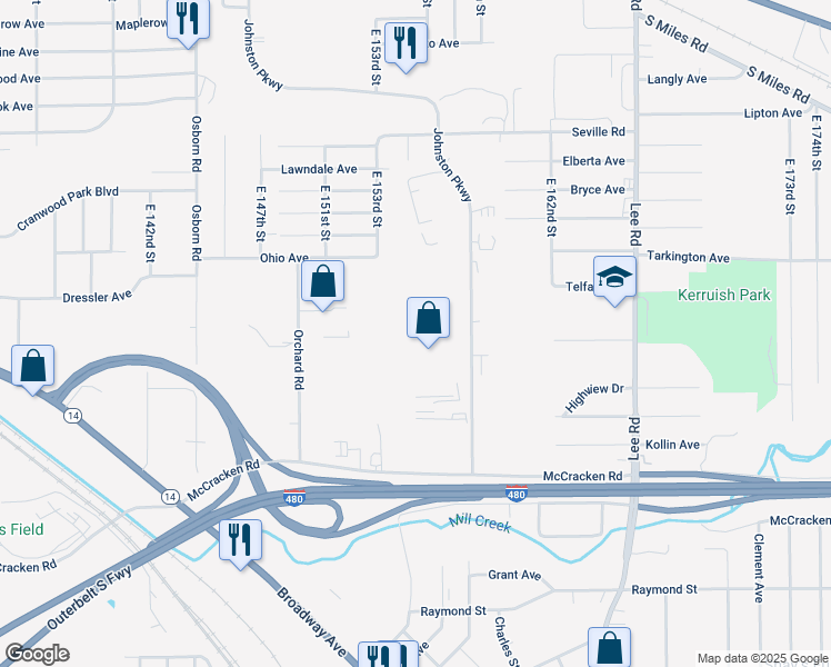 map of restaurants, bars, coffee shops, grocery stores, and more near 4881 Neo Parkway in Garfield Heights