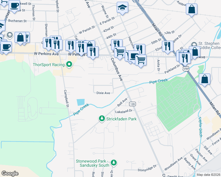map of restaurants, bars, coffee shops, grocery stores, and more near 2715 Tremper Avenue in Sandusky