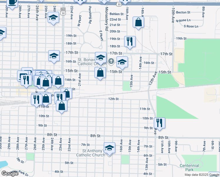 map of restaurants, bars, coffee shops, grocery stores, and more near 1701 14th Street in Columbus