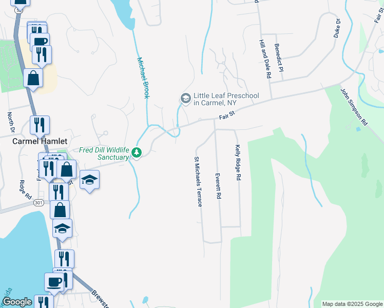 map of restaurants, bars, coffee shops, grocery stores, and more near 86 Fair Street in Carmel Hamlet