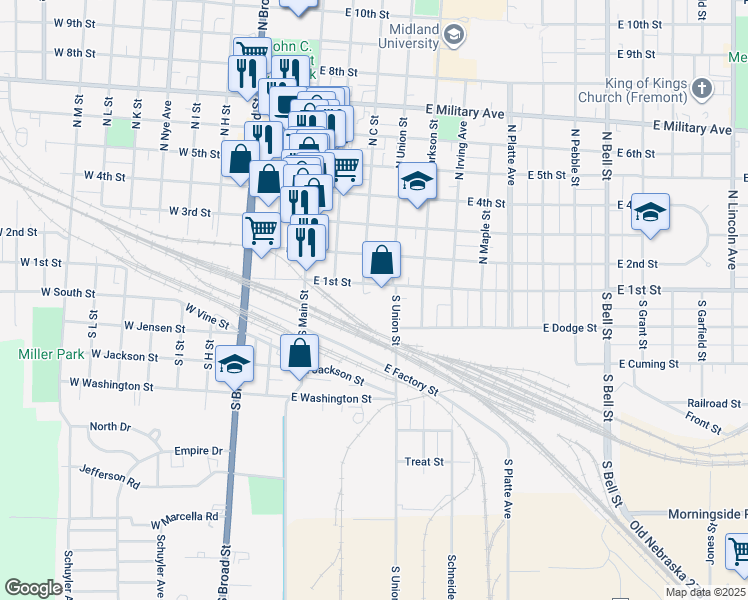 map of restaurants, bars, coffee shops, grocery stores, and more near 78 South C Street in Fremont