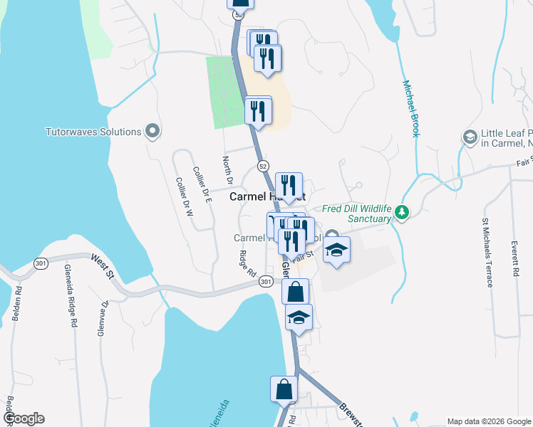 map of restaurants, bars, coffee shops, grocery stores, and more near in Carmel Hamlet