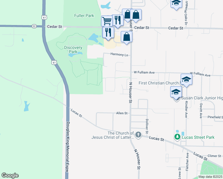 map of restaurants, bars, coffee shops, grocery stores, and more near 1424 Houser Street in Muscatine