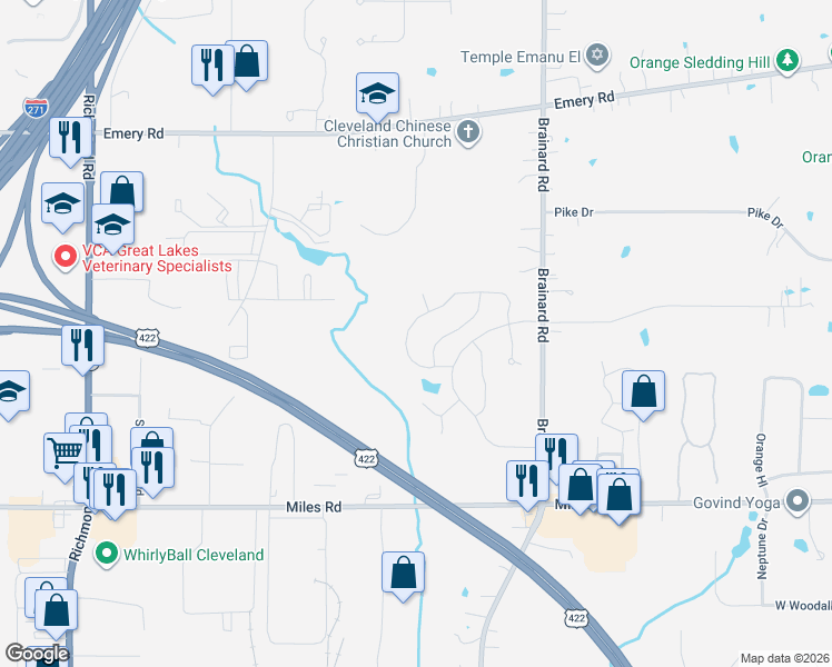 map of restaurants, bars, coffee shops, grocery stores, and more near 461 Crystal Lake Drive North in Chagrin Falls