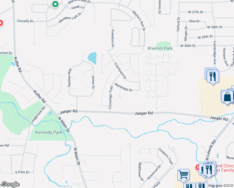 map of restaurants, bars, coffee shops, grocery stores, and more near 4600 Quincy Adams Court in Lorain