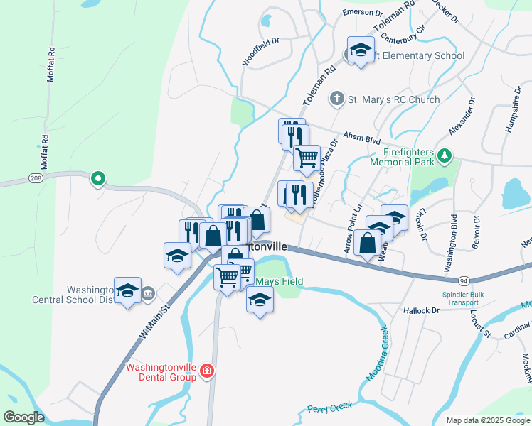 map of restaurants, bars, coffee shops, grocery stores, and more near 19 North Street in Washingtonville