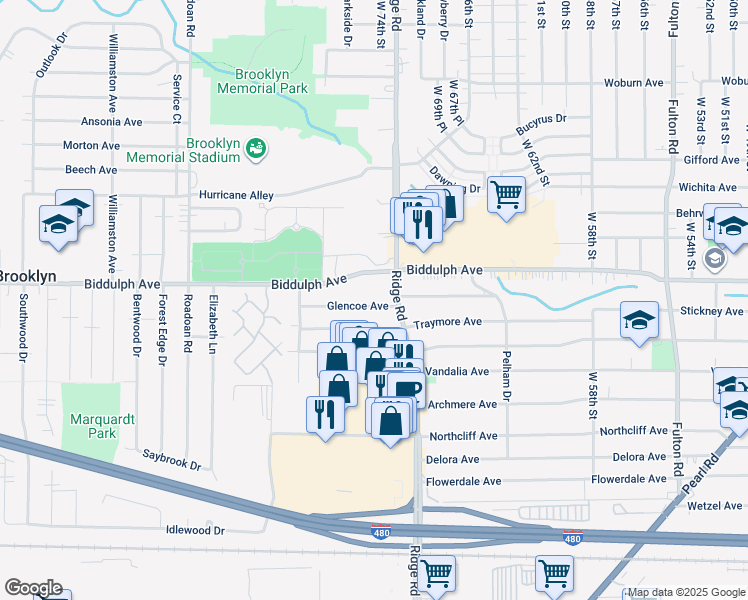map of restaurants, bars, coffee shops, grocery stores, and more near 7228 Glencoe Avenue in Brooklyn