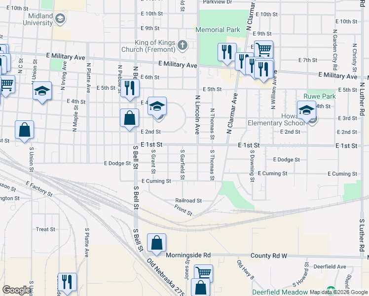 map of restaurants, bars, coffee shops, grocery stores, and more near 121 North Lincoln Avenue in Fremont